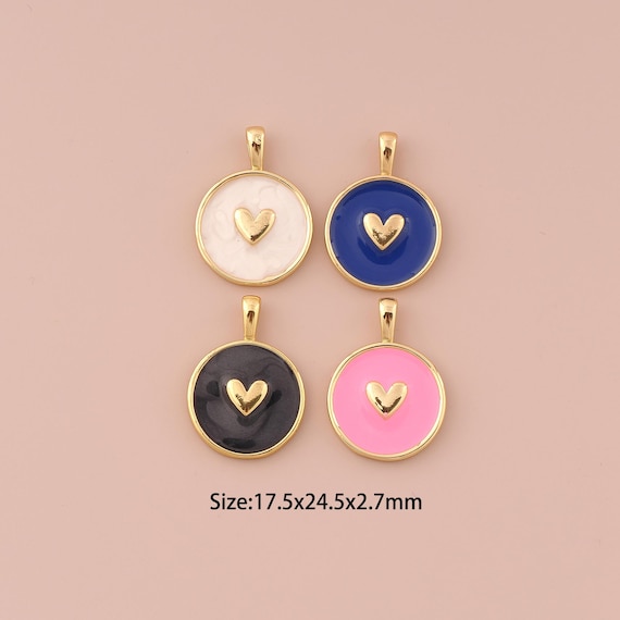 18K Gold Heart Charms,Enamel Minimalist Charms Pendants,Heart Charm for DIY Jewelry Making Supply
