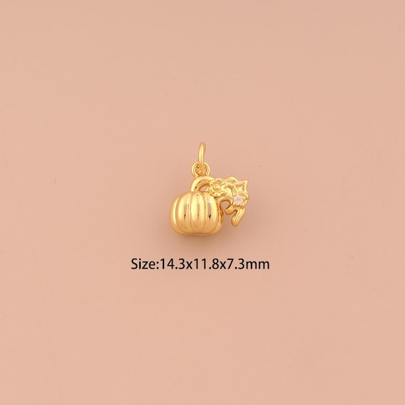 18K Gold Pumpkin Charms,CZ Pave Pumpkin Charms Pendants,Pumpkin Charm for DIY Jewelry Making Supply