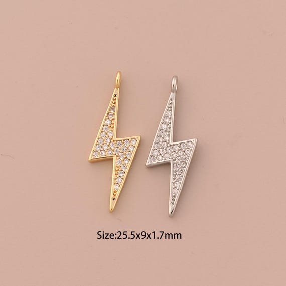 18K Gold Lightning Charms,CZ Pave Minimalist Charms Pendants,Lightning Charm for DIY Jewelry Making Supply