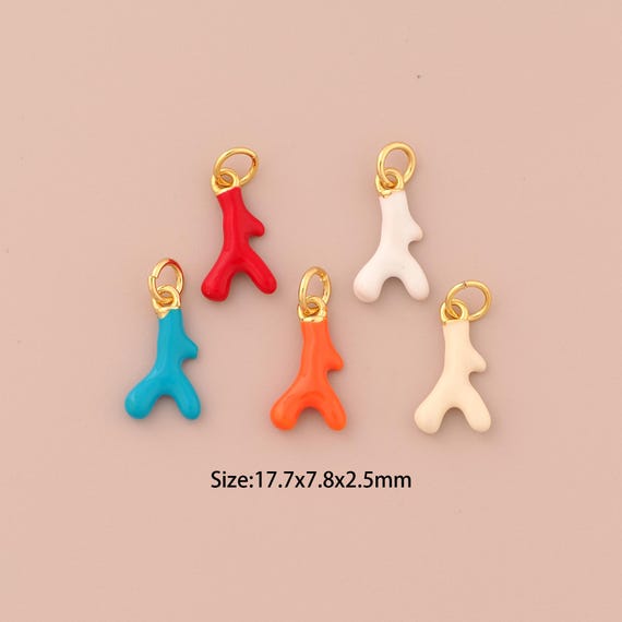 18K Gold Deer Antler Charms,Minimalist Charms Pendants,Enamel Antler Charm for DIY Jewelry Making Supply