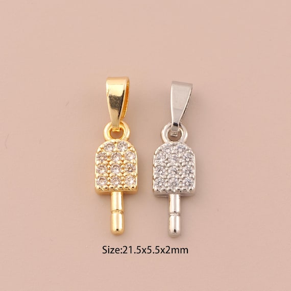 18K Gold Ice Cream Charms,CZ Pave Ice Cream Charms Pendants,Ice Cream Charm for DIY Jewelry Making Supply