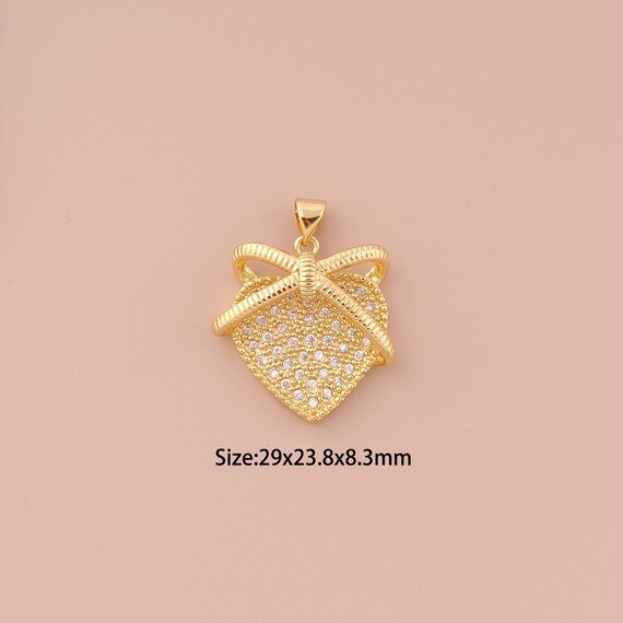 18K Gold Heart Charms,CZ Pave Minimalist Charms Pendants,Heart Charm for DIY Jewelry Making Supply