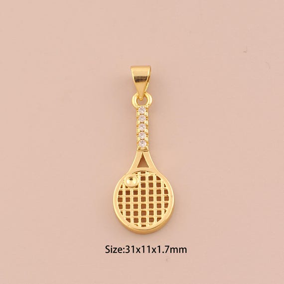 18K Gold Racket Charms,CZ Pave Racket Charms Pendants,Racket Charm for DIY Jewelry Making Supply