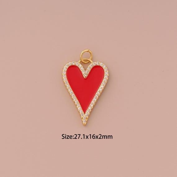 18K Gold Heart Charms,CZ Pave Minimalist Charms Pendants,Enamel Heart Charm for DIY Jewelry Making Supply
