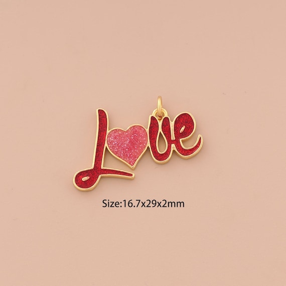 18K Gold LOVE Charms,Heart Charms Pendants,Enamel Letter Charm for DIY Jewelry Making Supply