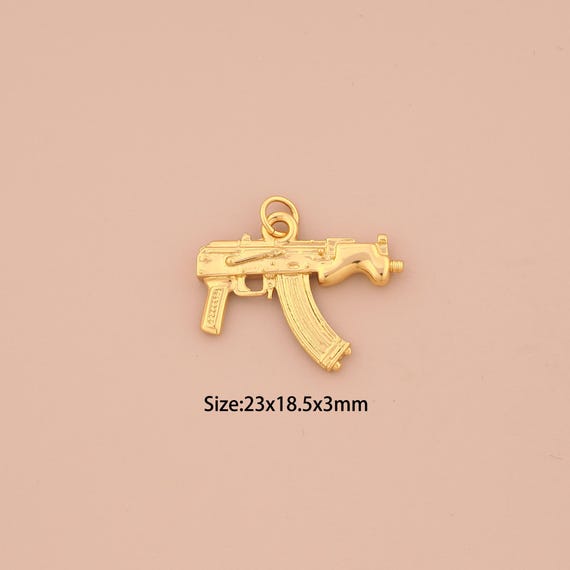18K Gold Weapons Charms,Gun Charms Pendants,Submachine Gun Charm for DIY Jewelry Making Supply