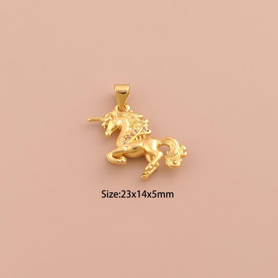 18K Gold Unicorn Charms,CZ Pave Unicorn Charms Pendants,Unicorn Charm for DIY Jewelry Making Supply