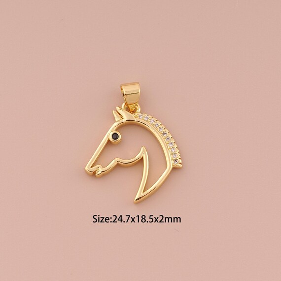 18K Gold Horse Head Charms,CZ Pave Minimalist Charms Pendants,Horse Head Charm for DIY Jewelry Making Supply