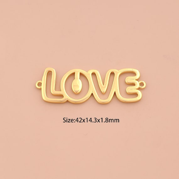 18K Gold LOVE Connector,Letter Connector Charms,LOVE Connector for DIY Jewelry Making Supply