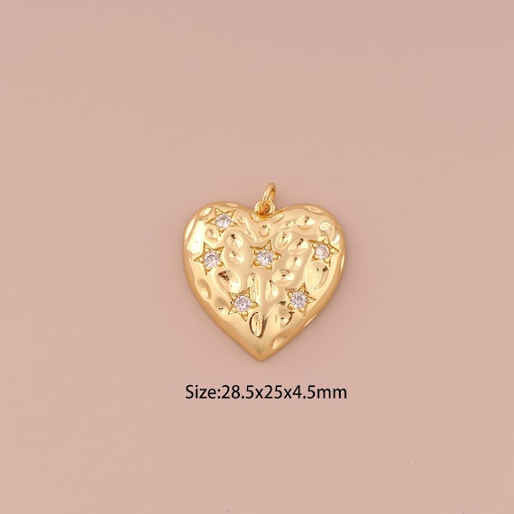 18K Gold Heart Charms,CZ Pave Minimalist Charms Pendants,Star Charm for DIY Jewelry Making Supply