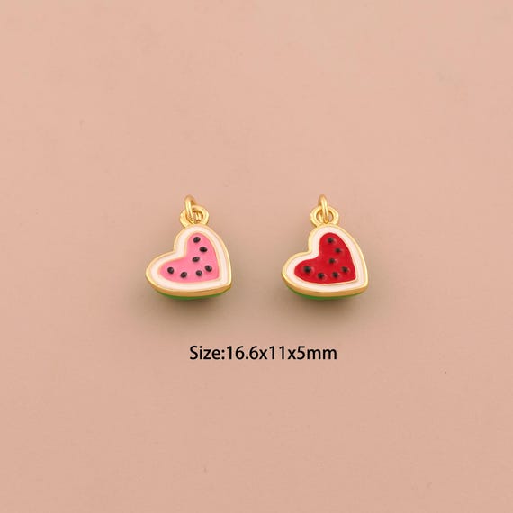 18K Gold Heart Charms,Enamel Love Charms Pendants,Watermelon Charm for DIY Jewelry Making Supply