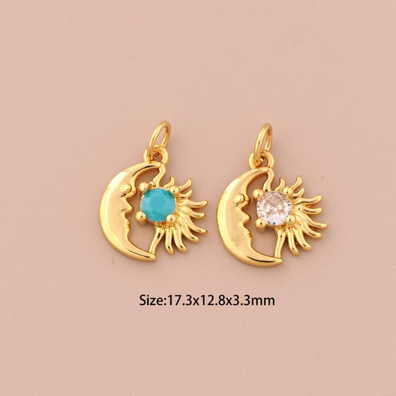 18K Gold Moon Charms,CZ Pave Celestial Charms Pendants,Sun Charm for DIY Jewelry Making Supply