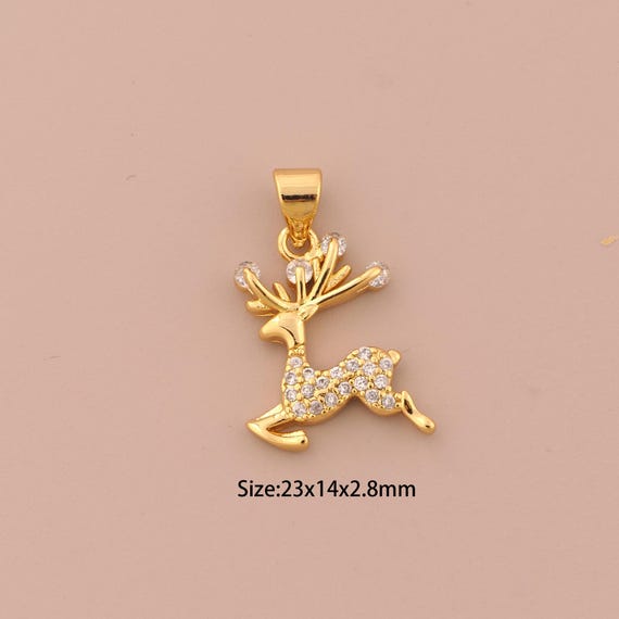 18K Gold Deer Charms,CZ Pave Animal Charms Pendants,Deer Charm for DIY Jewelry Making Supply