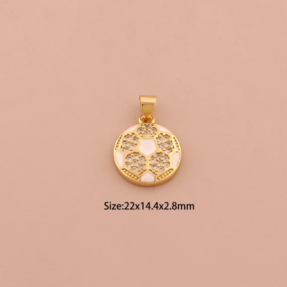 18K Gold Football Charms,Enamel Sports Charms Pendants,CZ Pave Round Charm for DIY Jewelry Making Supply