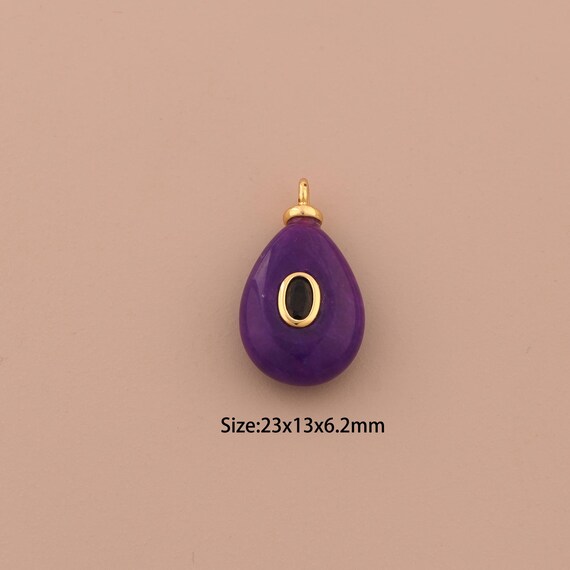 18K Gold Energy Stone Charms,Natural Stone Charms Pendants,Purple Jade Charm for DIY Jewelry Making Supply