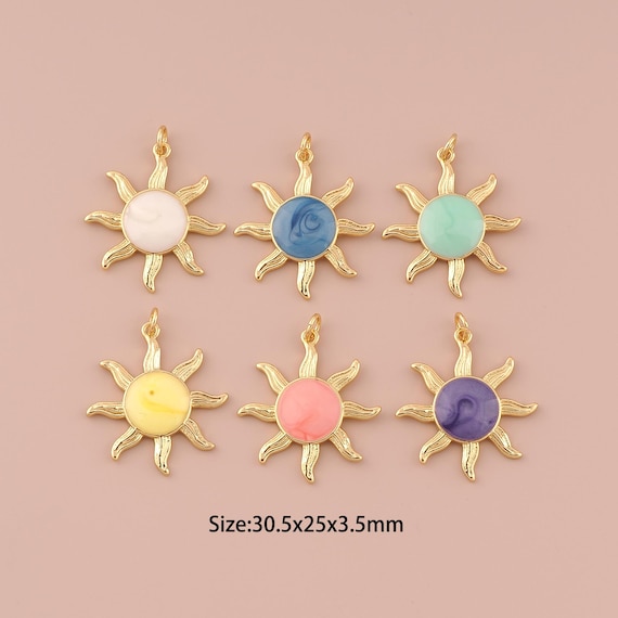 18K Gold Sun Charms,Enamel Minimalist Charms Pendants,Sun Charm for DIY Jewelry Making Supply