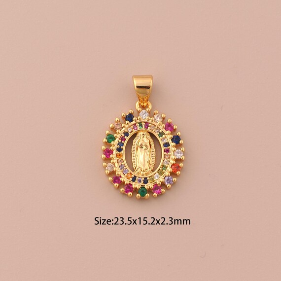 18K Gold Virgin Mary Charms,CZ Pave Religious Charms Pendants,Catholic Charm for DIY Jewelry Making Supply