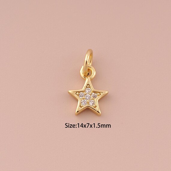 5 pcs 18K Gold Star Charms,CZ Pave Minimalist Charms Pendants,Star Charm for DIY Jewelry Making Supply