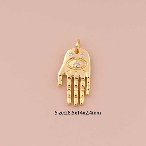 18K Gold Evil Eye Charms,CZ Pave Minimalist Charms Pendants,Hand Charm for DIY Jewelry Making Supply