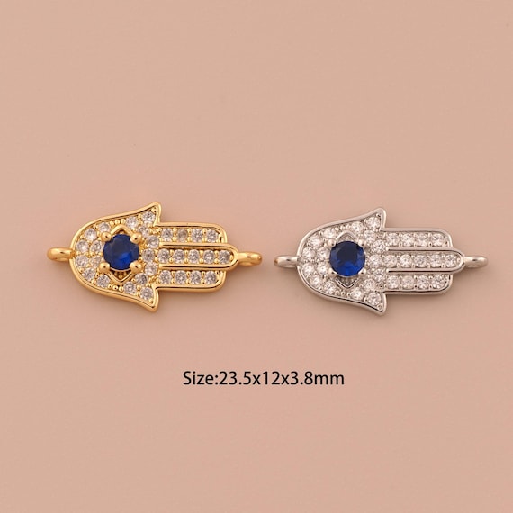 18K Gold Hamsa Connector,CZ Pave Minimalist Connector Charms,Fatima Connector for DIY Jewelry Making Supply