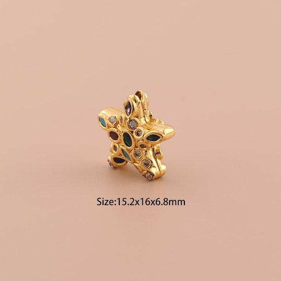 18K Gold Star Spacer Bead,CZ Pave Minimalist Bead,Star Bead for DIY Jewelry Making Supply