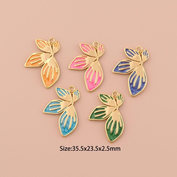 18K Gold Leaf Charms,Enamel Minimalist Charms Pendants,Leaf Charm for DIY Jewelry Making Supply