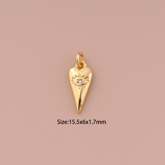 5 pcs 18K Gold Triangle Charms,CZ Pave Minimalist Charms Pendants,Evil Eye Charm for DIY Jewelry Making Supply