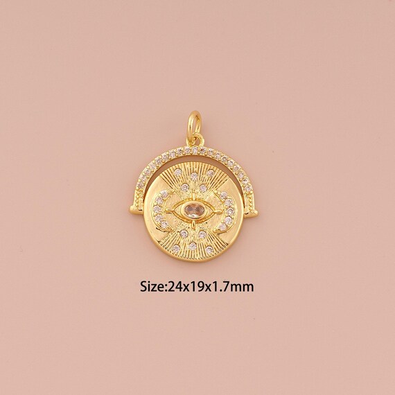18K Gold Moon Pendant Charms,CZ Pave Minimalist Charms Pendants,Evil Eye Pendant Charm for DIY Jewelry Making Supply