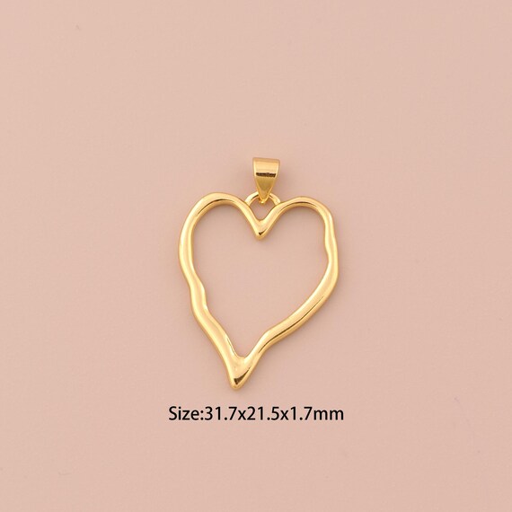 18K Gold Heart Charms,Minimalist Charms Line Heart Pendants,Heart Charm for DIY Jewelry Making Supply