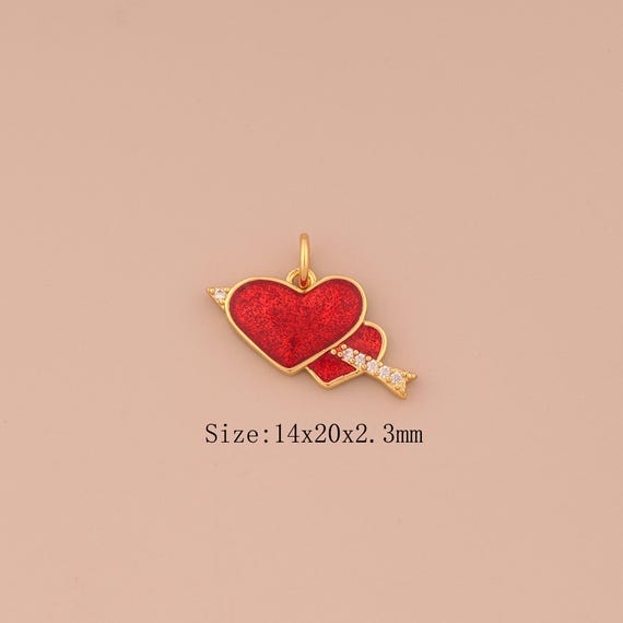 18K Gold Heart Charms,CZ Pave Love Charms Pendants,Enamel Arrow Charm for DIY Jewelry Making Supply