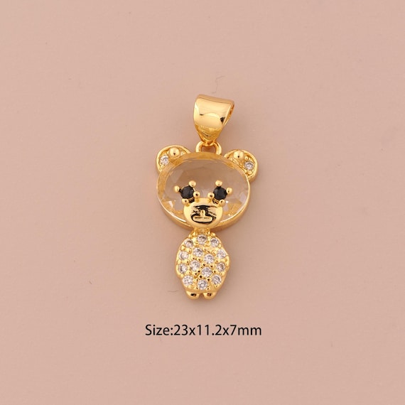 18K Gold Bear Charms,CZ Pave Animal Charms Pendants,Bear Charm for DIY Jewelry Making Supply