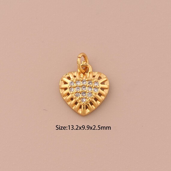 18K Gold Heart Charms,CZ Pave Minimalist Charms Pendants,Heart Charm for DIY Jewelry Making Supply