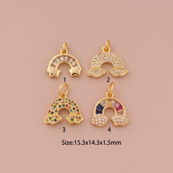 18K Gold Rainbow Charms,CZ Pave Minimalist Charms Pendants,Rainbow Charm for DIY Jewelry Making Supply