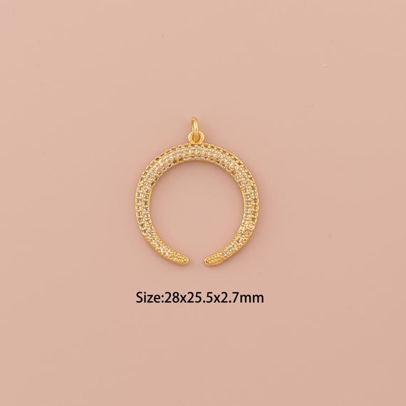 18K Gold Cow Horn Charms,CZ Pave Minimalist Charms Pendants,Cow Horn Charm for DIY Jewelry Making Supply