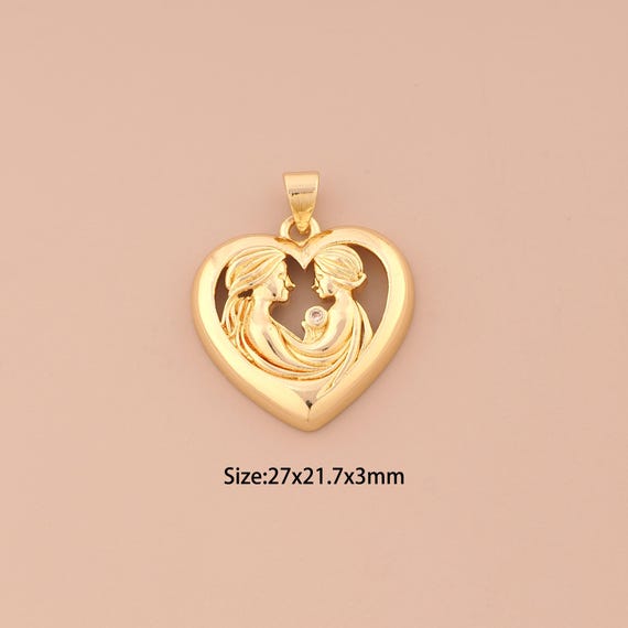 18K Gold Heart Charms,CZ Pave Love Charms Pendants,Mom Charm for DIY Jewelry Making Supply