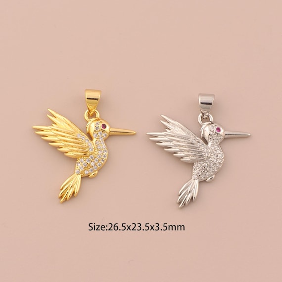 18K Gold Bird Charms,CZ Pave Bird Charms Pendants,Animal Charm for DIY Jewelry Making Supply