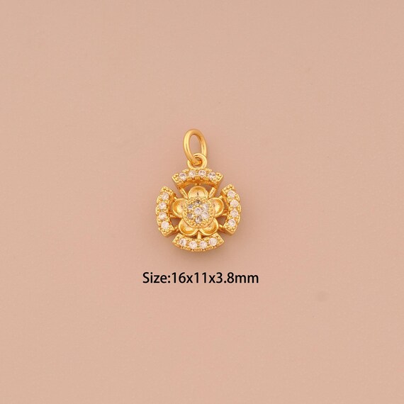 18K Gold Flower Charms,CZ Pave Flower Charms Pendants,Flower Charm for DIY Jewelry Making Supply