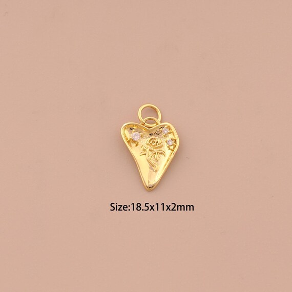 18K Gold Heart Charms,CZ Pave Rose Charms Pendants,Flower Charm for DIY Jewelry Making Supply