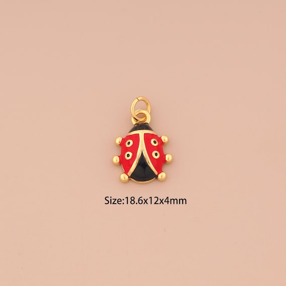 18K Gold Ladybug Charms,Enamel Insect Charms Pendants,Ladybug Charm for DIY Jewelry Making Supply