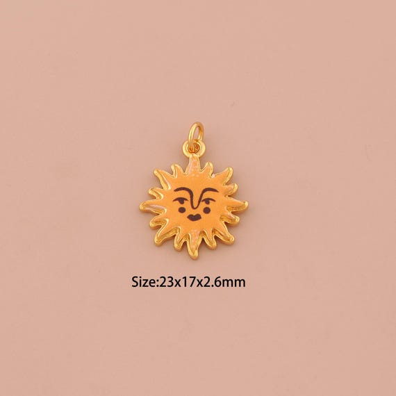 18K Gold Sun Charms,Enamel Celestial Charms Pendants,Sunburst Charm for DIY Jewelry Making Supply