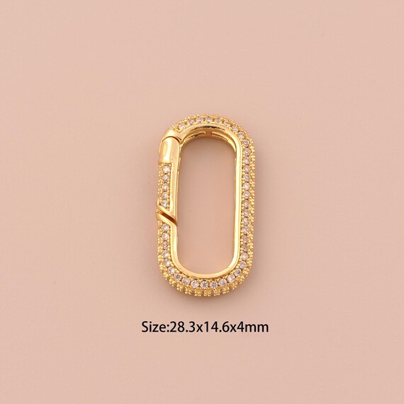 18K Gold Oval Clasp,CZ Pave Snap Clasp,Push Door Clasp for DIY Jewelry Making Supply