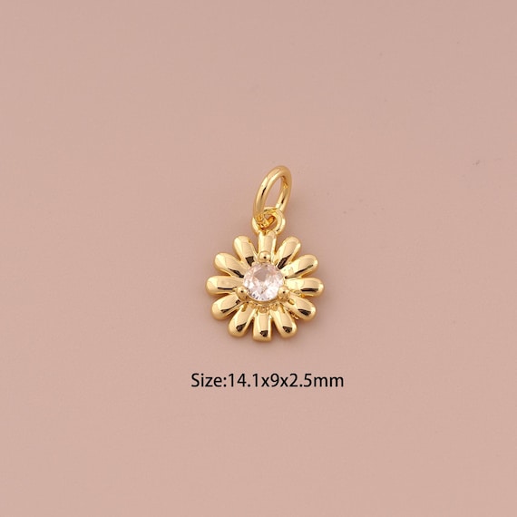 18K Gold Flower Charms,CZ Pave Minimalist Charms Pendants,Flower Charm for DIY Jewelry Making Supply