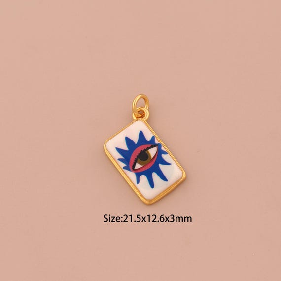 18K Gold Evil Eye Charms,Enamel Devil Eye Charms Pendants,Square Charm for DIY Jewelry Making Supply