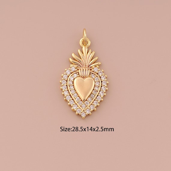 18K Gold Heart Charms,CZ Pave Minimalist Charms Pendants,Heart Charm for DIY Jewelry Making Supply