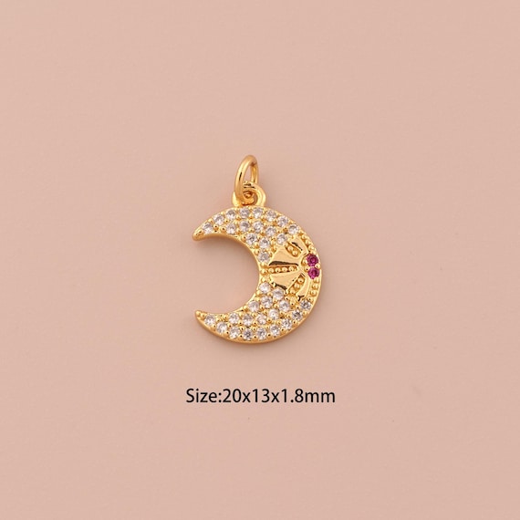 18K Gold Moon Charms,CZ Pave Flower Charms Pendants,Celestial Charm for DIY Jewelry Making Supply