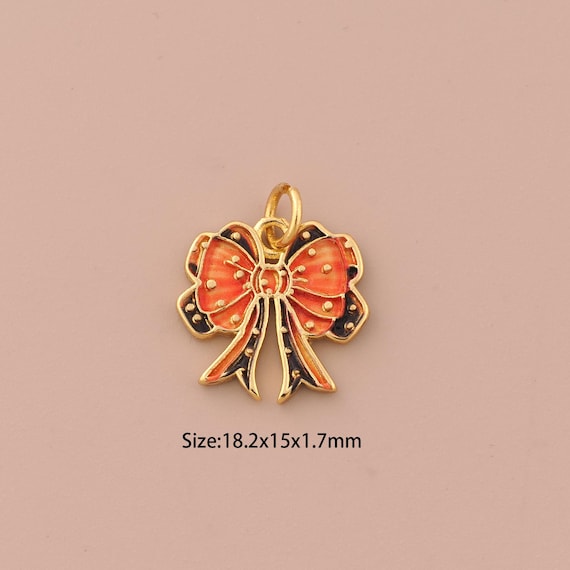 18K Gold Bow Charms,Enamel Bow Charms Pendants,Bow Charm for DIY Jewelry Making Supply