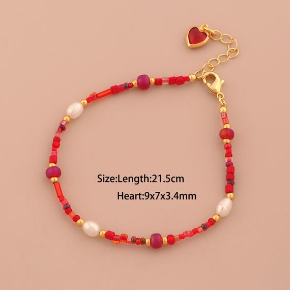 1 Str 18K Gold Natural Stone Bracelet,Heart Chain Bracelet,Gift for Her