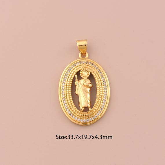 18K Gold St.Juda Charms,CZ Pave Religious Charms Pendants,Saint Jude Charm for DIY Jewelry Making Supply