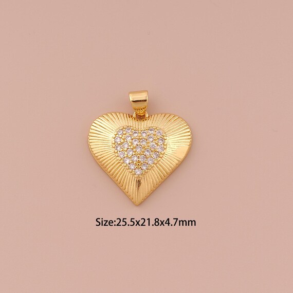 18K Gold Heart Charms,CZ Pave Minimalist Charms Pendants,Heart Charm for DIY Jewelry Making Supply