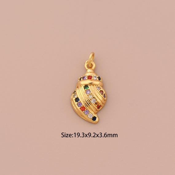 18K Gold Conch Charms,CZ Pave Conch Charms Pendants,Conch Charm for DIY Jewelry Making Supply